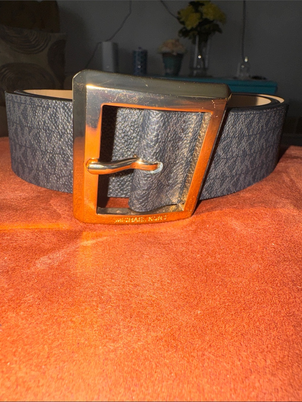 Michael Kors Black Leather Men's Belt with Gold Buckle
